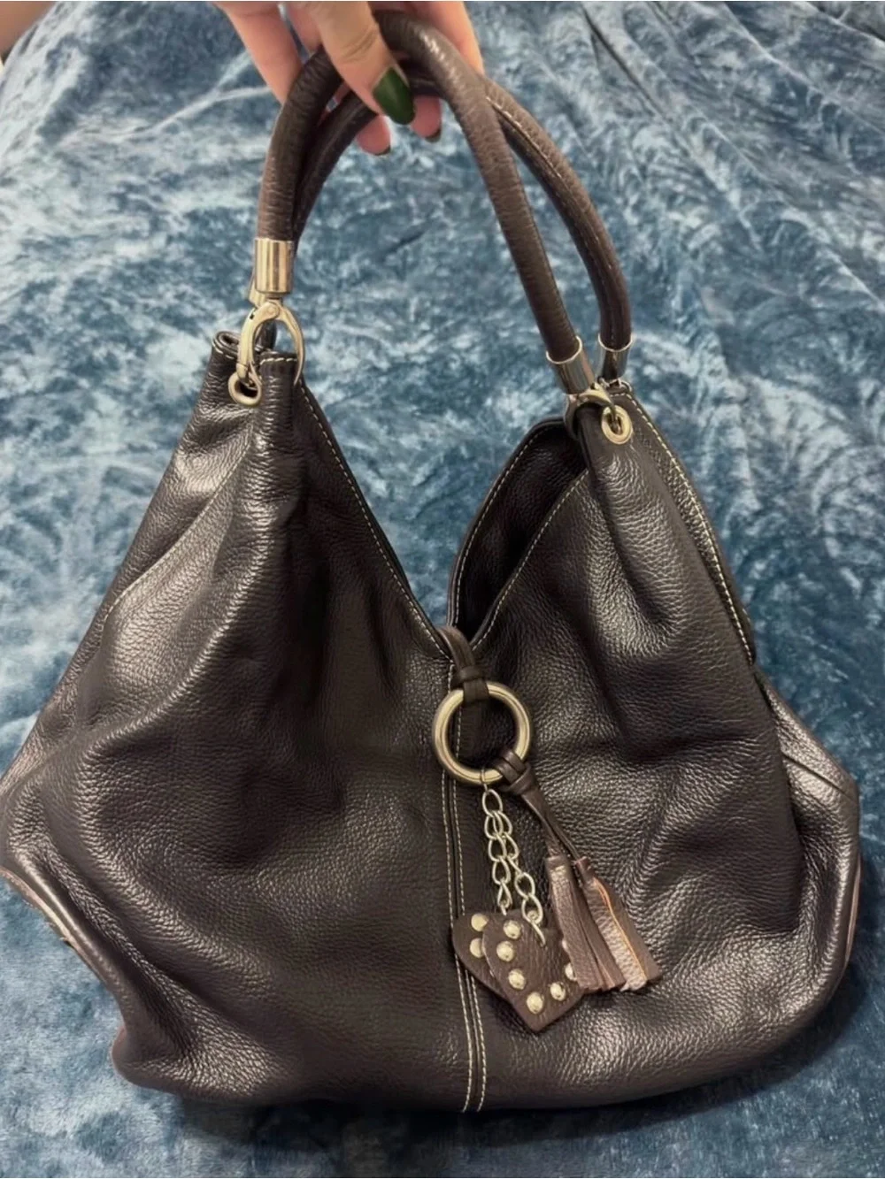 Italian Leather Shoulder Bag in Black and Brown